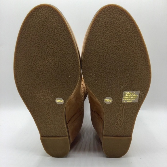 LUCKY Brand Keno Perforated Dark Camel Suede Leather Wedge Bootie Size 10 - Picture 7 of 11